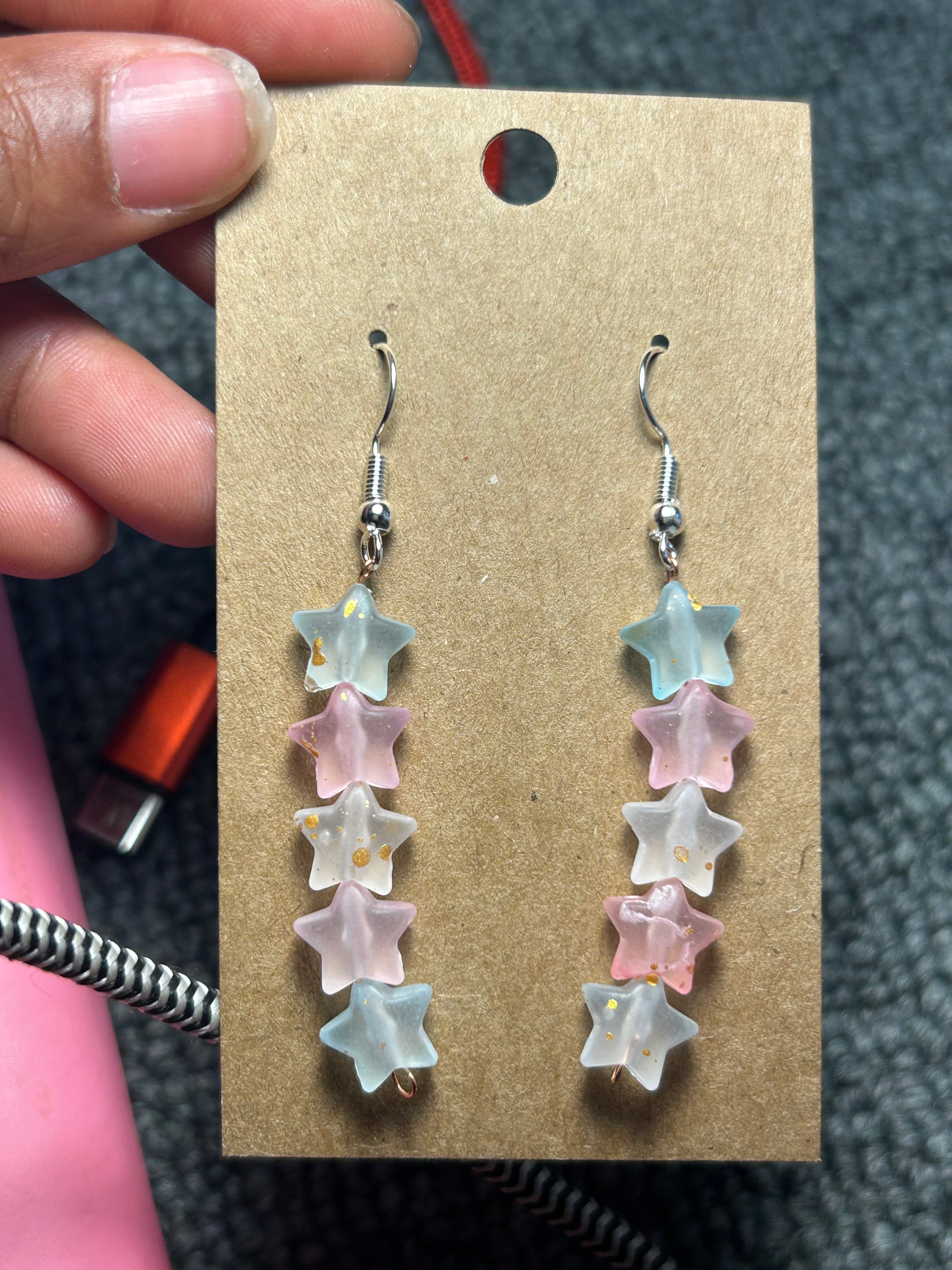 Handmade Trans Pride Beaded Starry Earrings