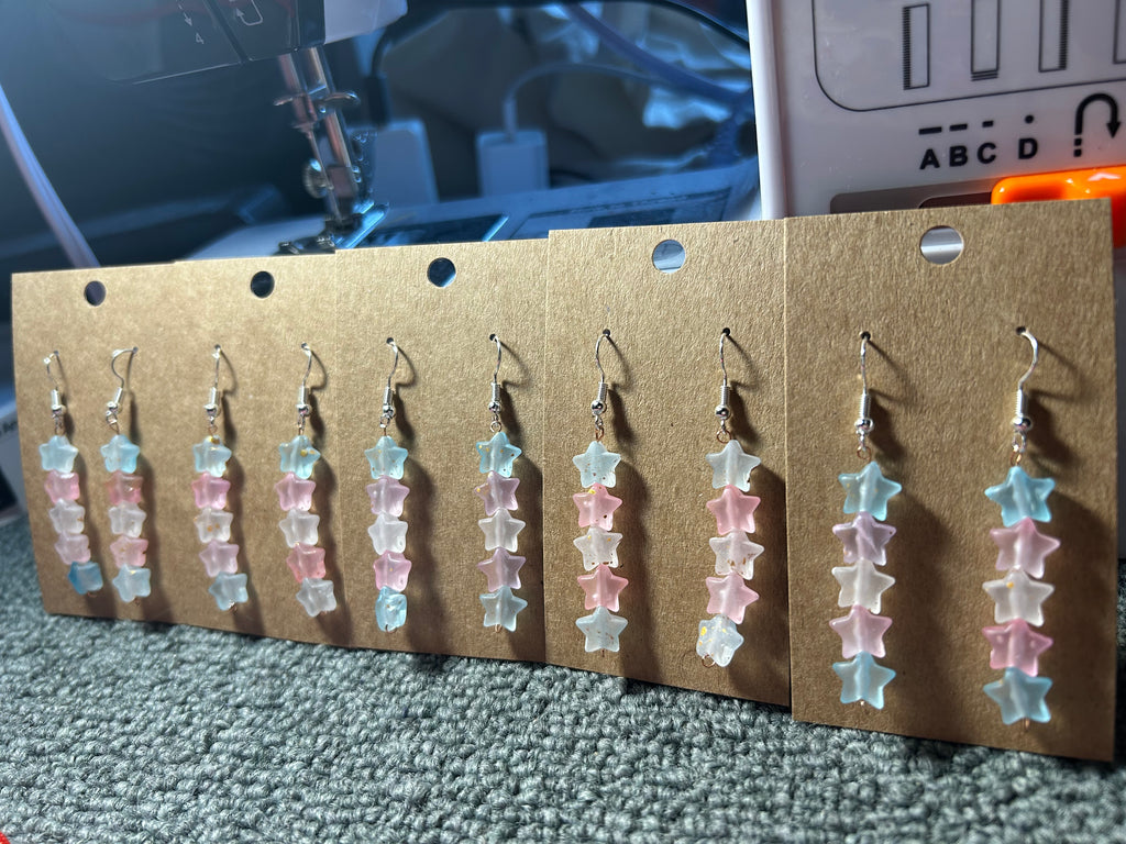 Handmade Trans Pride Beaded Starry Earrings